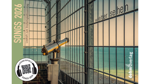 Cover eines Liedheftes, ein Fernglas steht auf einer vergitterten Aussichtsplattform, im Hintergrund das Meer