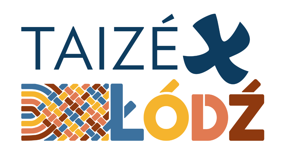 Logo „Jahresendtage“ Taizé 2026 in Łódź, Schriftzug "Taizé", Schriftzug "Łódź", gelbes Taizékreuz