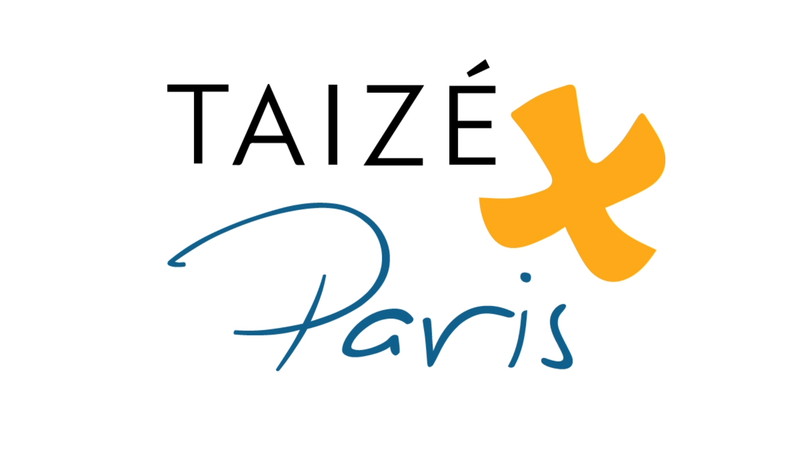 Logo Jahresendtage Taizé 2025 in Paris, Schriftzug "Taizé", Schriftzug "Paris", gelbes Taizékreuz