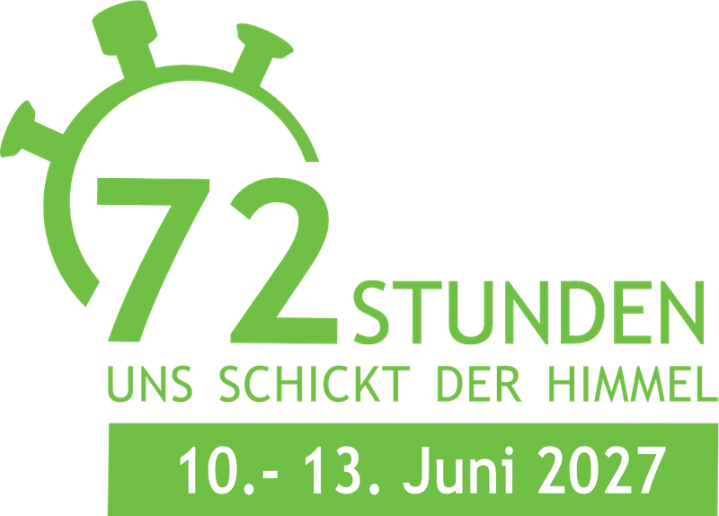 Logo der 72 Stunden Aktion, eine 72 mit einem umschließenden Ziffernblatt und dem Datum 10.-13.06.207